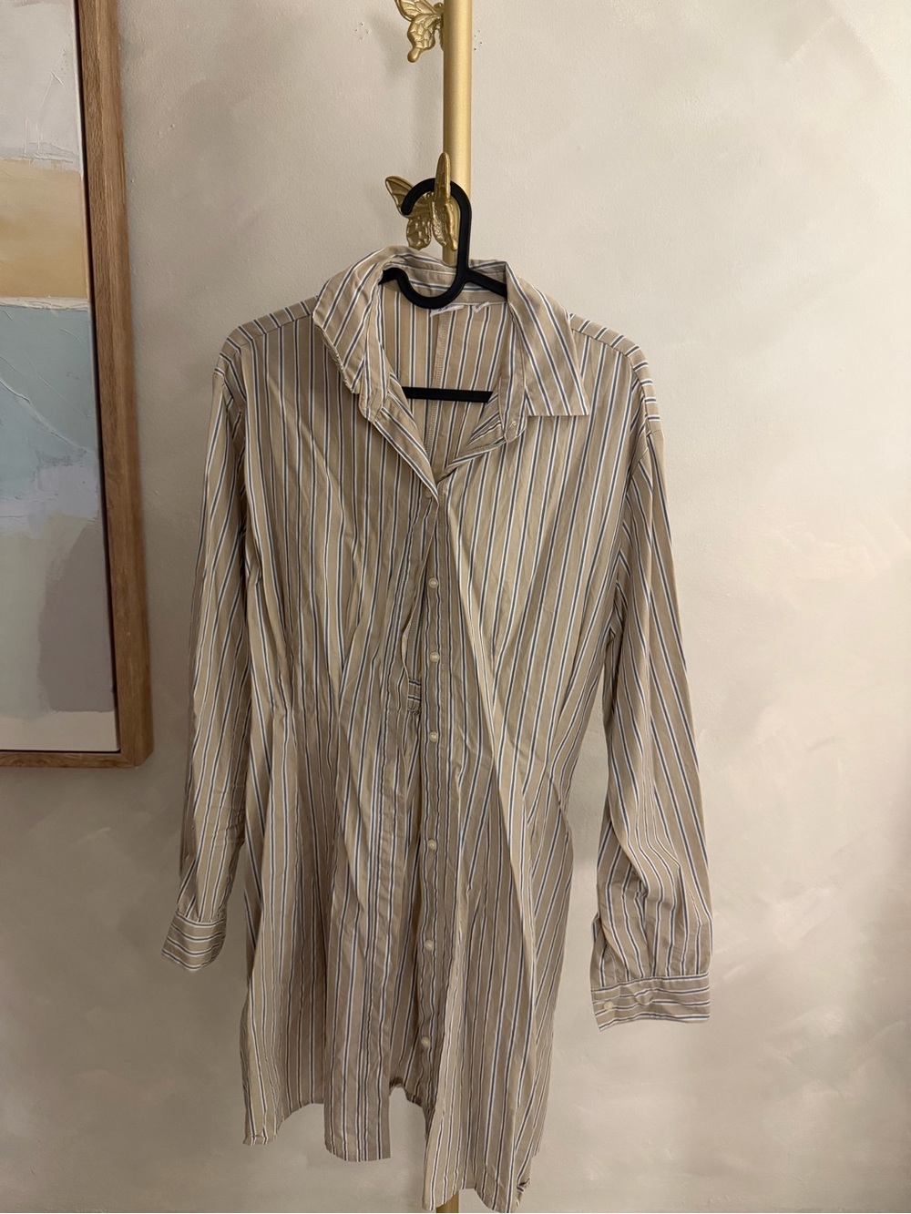 GAP women Long Sleeve Button-Down dress - Cream, Blue & White Stripes